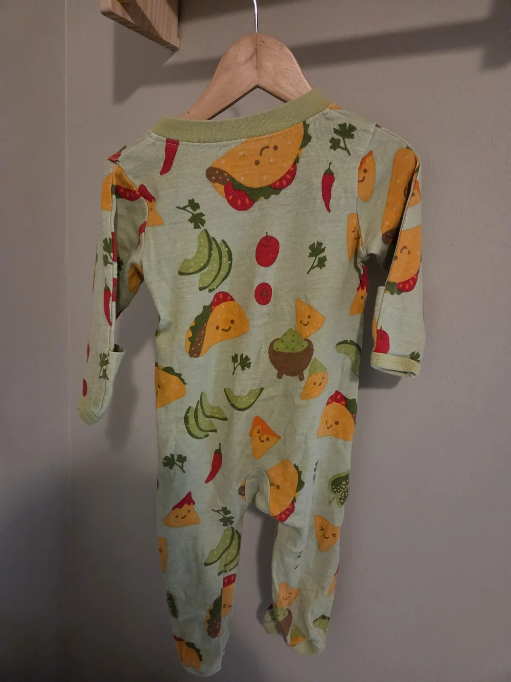 Honest Organic Baby 3-6M Green Taco & Nacho Print Zip One-Piece